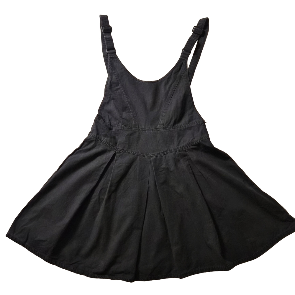 DETAILS Black Denim Pinafore Jumper Dress Pleated Mini Size Medium 90s Style